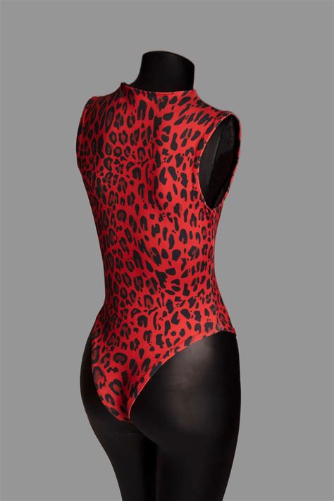Red Bodysuit Leopard Print Bodysuit Women Bodysuit Animal Etsy