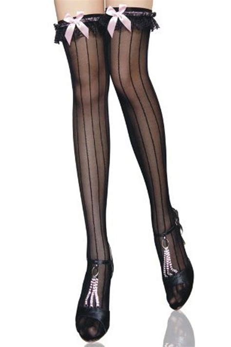 atomic black stripes thigh high stockings in 2022 thigh high stockings lady stockings black