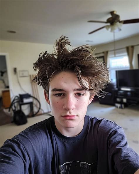 teen with messy hair selfie r midjourney