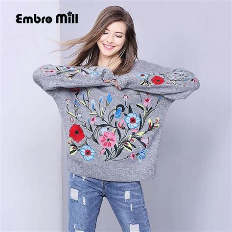 Buy Royal Embroidery Flower Sweater Autumn Winter