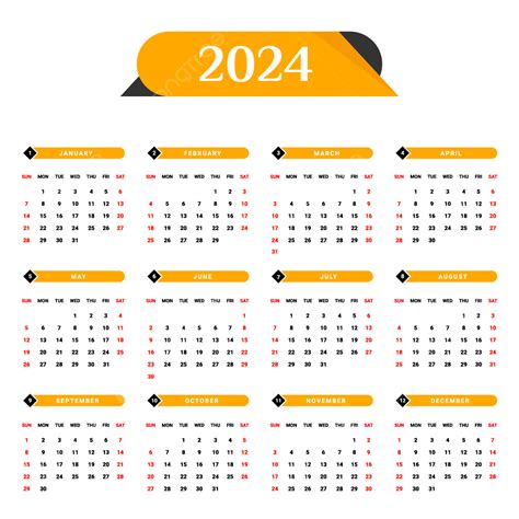 Kalender 2024 Dengan Desain Geometris Kuning Dan Hitam Kalender