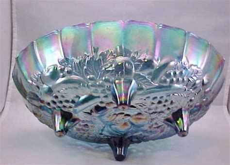 Carnival Glass Bowl Indiana Iridescent Blue Harvest S Vintage