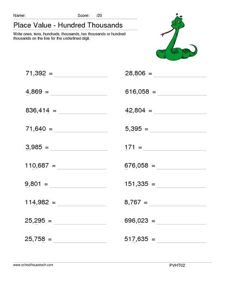 Worksheet With Numbers In The Hundreds Thousands Place