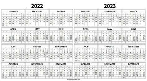 Printable Calendar For 2022 And 2023 Blank Two Year Calendar Riset