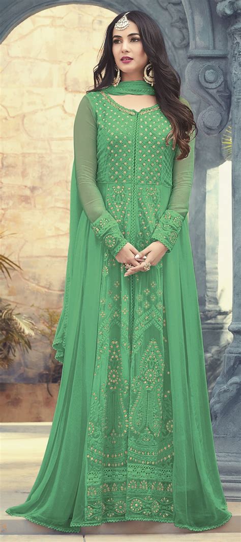 1507099 Bollywood Green Color Georgette Fabric Salwar Kameez