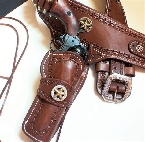 Cal Western Gun Belt And Holster RH Draw Tan Tooled OFF