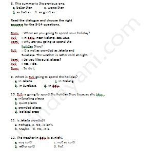 Soal-Soal Bahasa Inggris Kelas 8 SMP dan MTs