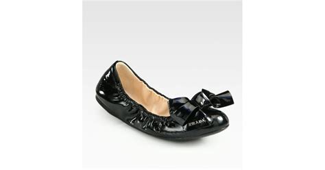 Prada Patent Leather Puffer Bow Ballet Flats In Black Lyst