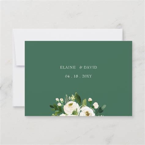 Ivory Greenery White Roses Floral Wreath Wedding Rsvp Card