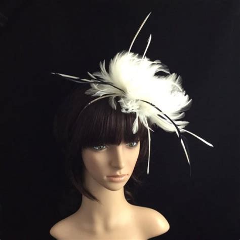 White Fascinator With Feathers Wedding Headpiece Bridal Headband