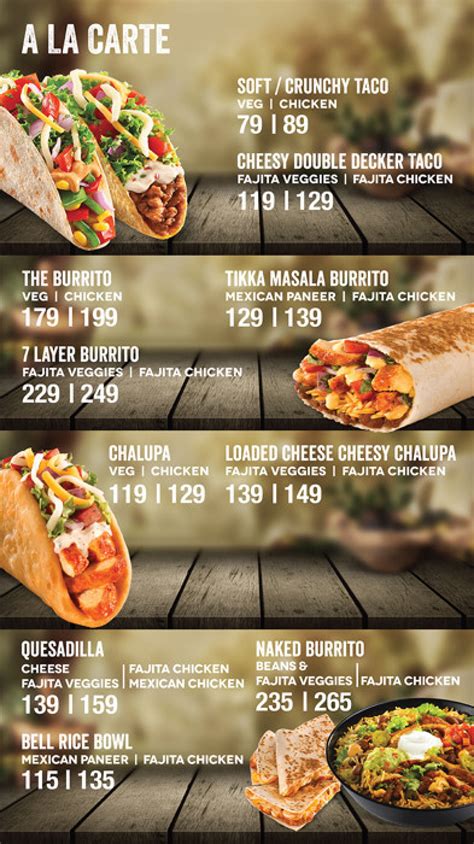 As per the name, they were originally focused on their tacos, however, their variety of mexican goodness also includes: Menu of Taco Bell, Mysore, Mysore | EazyDiner