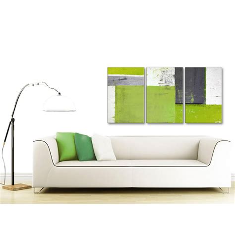 Lime Green Grey Abstract Painting Canvas Wall Art Print Multi Set Of