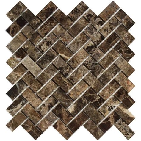 Emperador Dark Spanish Marble 1x2 Herringbone Polished Mosaic Tile