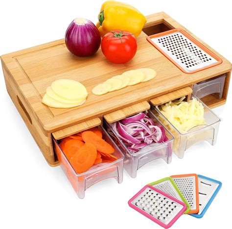 Britor Bamboo Cutting Board With 4 Containers Large Chopping Board