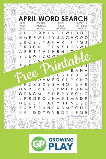 Free Printable April Word Search Growing Play