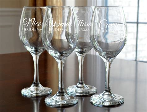 Personalized Wine Glasses Engraved Bridesmaid By Mrcwoodproducts