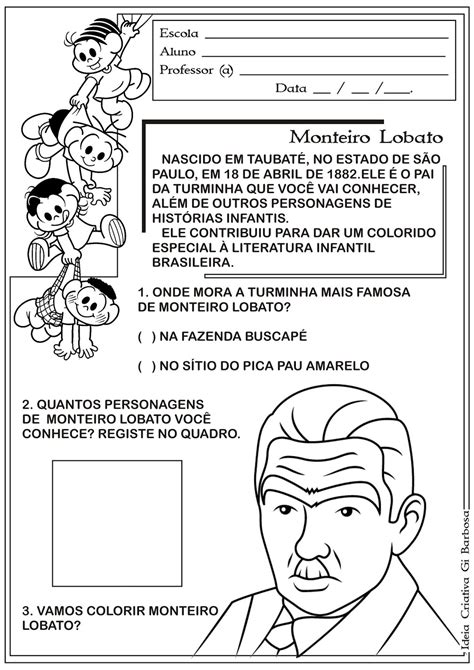 Atividade Dia do Livro Infantil Monteiro Lobato Ideia Criativa Educação Infantil Gi Carvalho