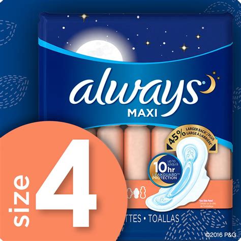 Amazon.com: Always Maxi Feminine Pads for Women, Size 4, Overnight, with Wings, Unscented, 14 ...