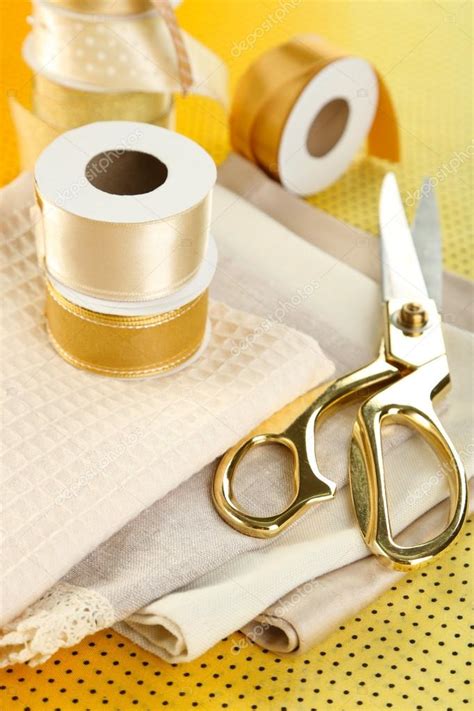 Ribbon With Scissors And Fabrics Stock Photo By ©belchonock 54735853
