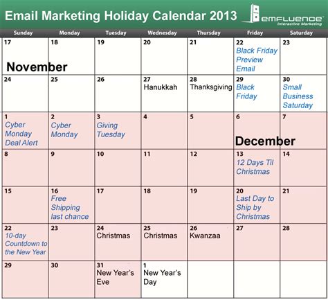 Important Dates For Your 2013 Holiday Promotional Calendar Emfluence