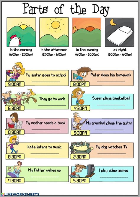 Parts Of The Day Interactive Worksheet Material Escolar En Ingles