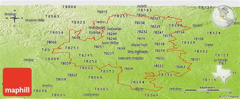 Physical Panoramic Map Of Zip Codes Starting With 782