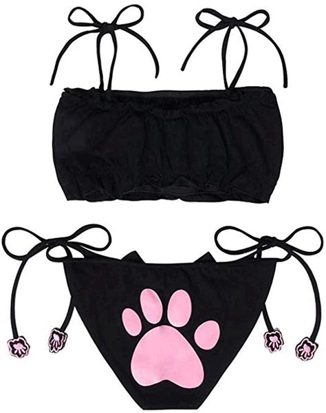 Womens Cosplay Lingerie Set Kitten Keyhole Cute Sexy Outfit Black