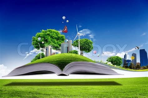 Open Book With Green Nature World Stock Photo Colourbox