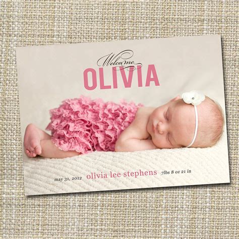 Newborn Printable Digital Simple Modern Birth Announcement Baby Girl