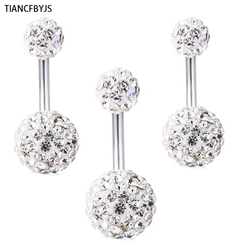 Tiancifbyjs Double Crystal Navel Ring Surgical Steel Belly Button Rings