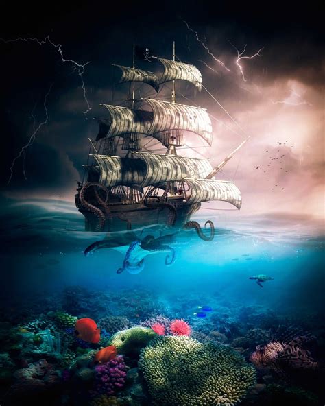 Wall Art Print Monster Kraken Attacks Pirate Ship Ts And Merchandise