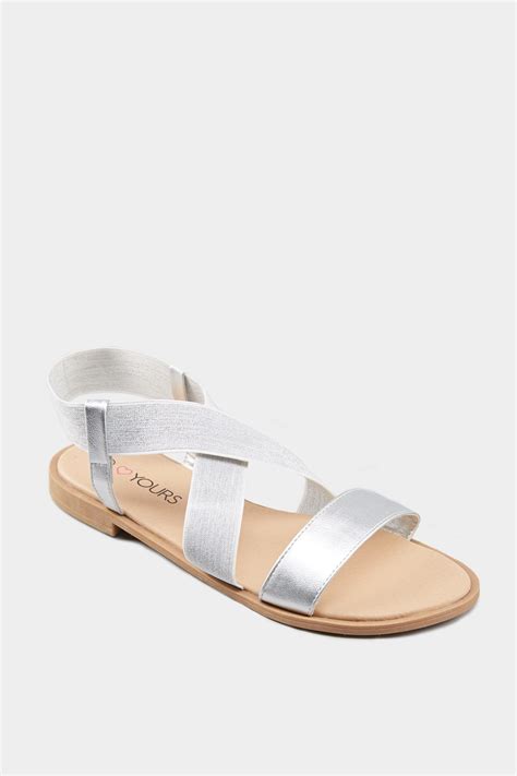 Silver Shimmer Elastic Sandals In Extra Wide Fit Yours Clothing