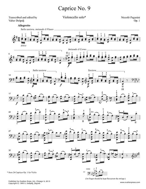 Paganini Caprice No 9 For Cello