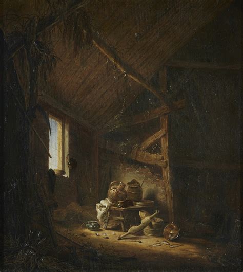 Herman Saftleven A Barn Interior With Light Streaming Through A