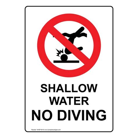 Vertical Sign No Swimming Diving Shallow Water No Diving
