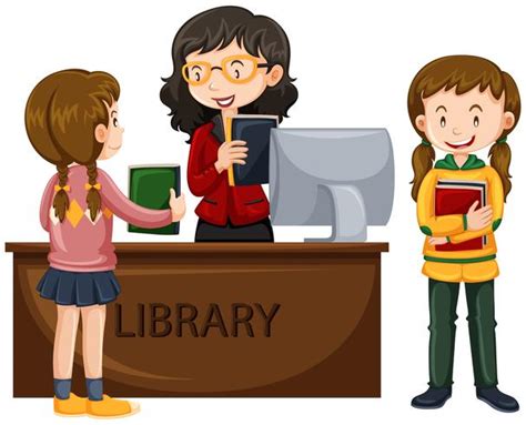 Kids Check Out Books From Library 475003 Vector Art At Vecteezy