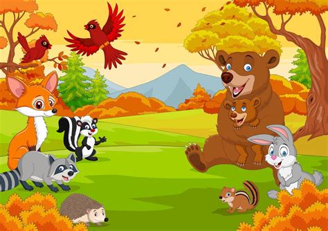 Dibujos Animados De Animales Salvajes En El Bosque De Otoño 7271094