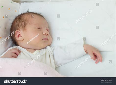 Cute Newborn Baby Girl Sleeping Portrait Stock Photo 99012656