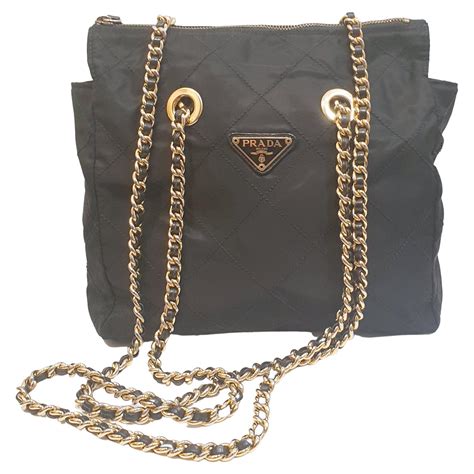 Vintage Black Prada Nylon Bag With Gold Chain Straps At 1stdibs Prada