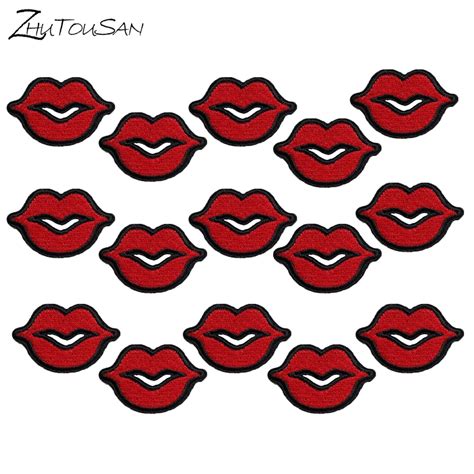 10pcs Sexy Red Lips Patch For Clothing Iron On Embroidered Sew Applique