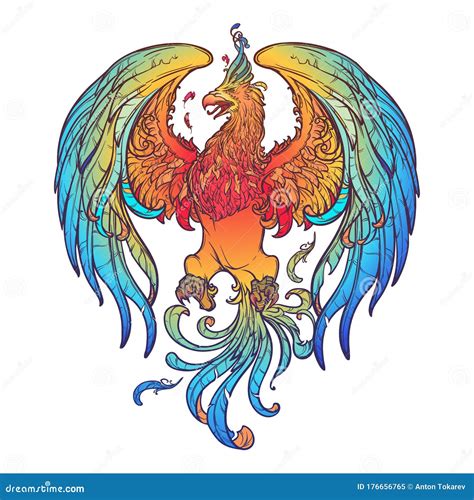Colourfull And Intricate Drawing Of The Legendary Phoenix Bird With A