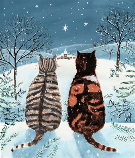Cats In Snow Painting By Mary Stubberfield