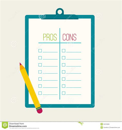 Pros And Cons List Stock Vector Image 53216995
