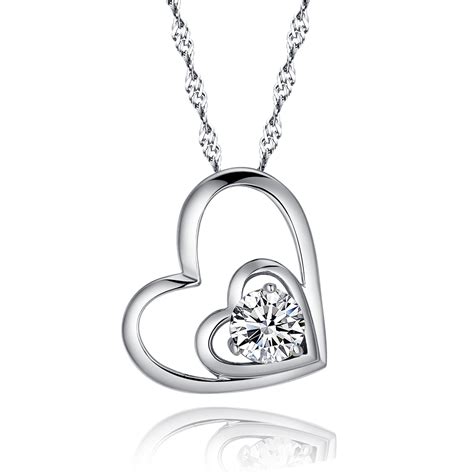 925 Sterling Silver Double Love Open Heart Pendant Necklace Paved Cubic Zirconia Cz And 18 Inch