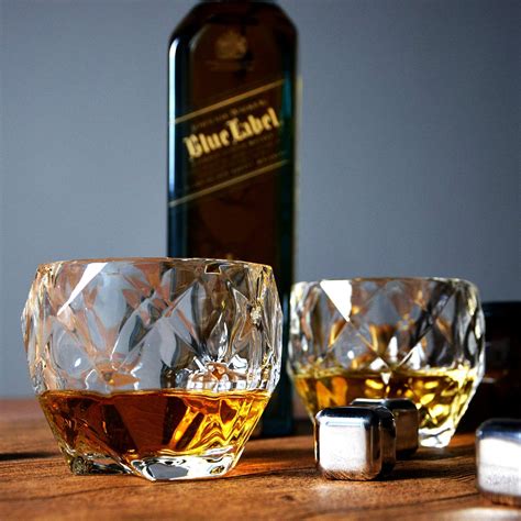 Xeknty Diamond Shaped Whiskey Glass Unique Cool Crystal Rocks Whiskey Glasses Set For Scotch