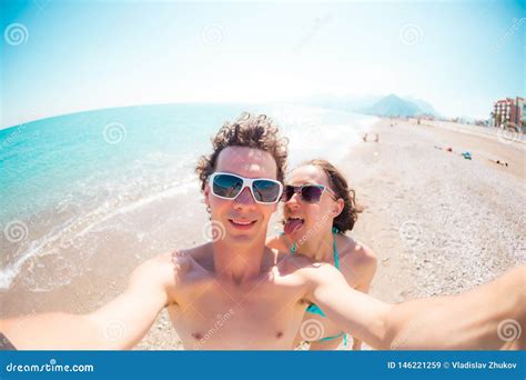 A Man And A Woman Take A Selfie Stock Image Image Of Girlfriend