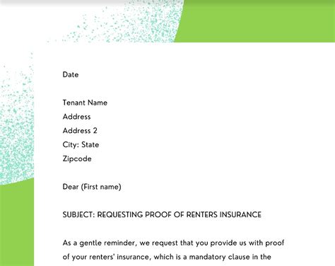 Letter To Tenant Requesting Proof Of Insurance Pdf Template Homevault