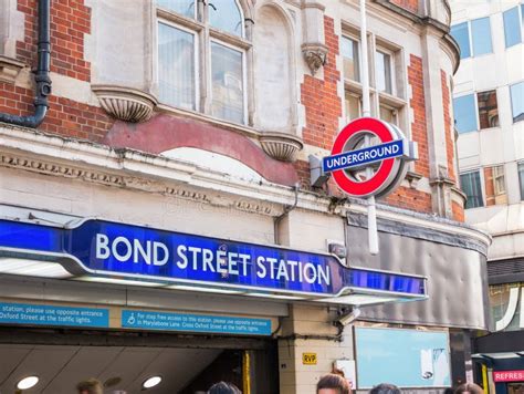 Bond Street Station Entrance Sign And Underground Logo London Uk