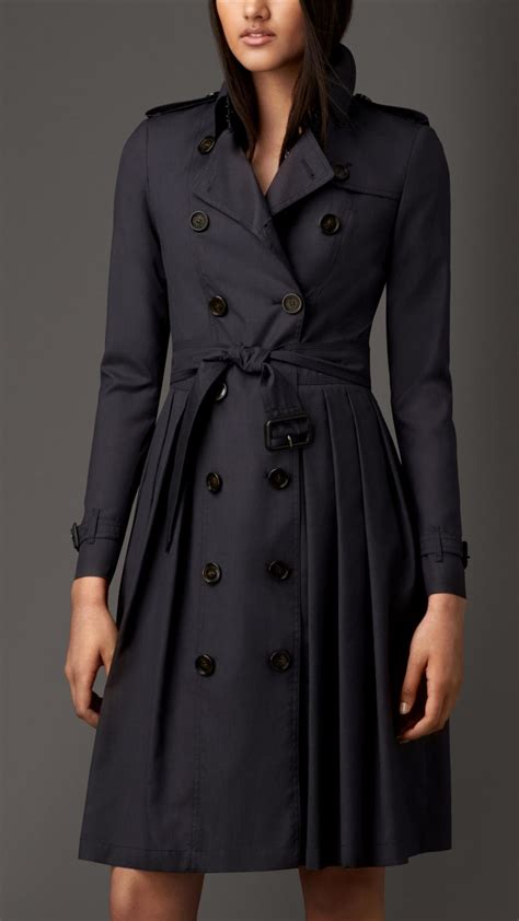 Lyst Burberry Long Full Skirted Wool Silk Trench Coat In Blue