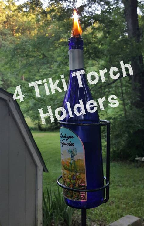 4 Wine Bottle Tiki Torch Blacksmith Made Holder Onlyfree Etsy